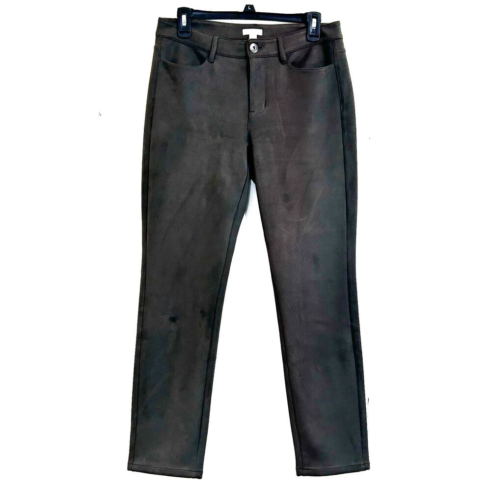 J Jill Pants Women's Brown Faux Suede Pants Size 6 Mid Rise Straight Leg Stretch